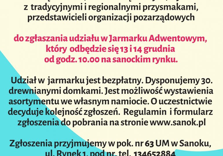 Sanok: Zaproszenie na Jarmark Adwentowy