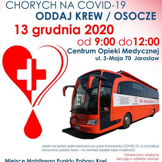 Jarosław: COVID-19 - możliwość oddania osocza i krwi przez „ozdrowieńców"