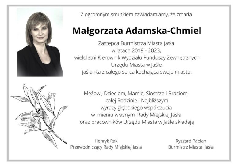 Jasło: Zmarła Małgorzata Adamska-Chmiel, zastępca burmistrza Jasła